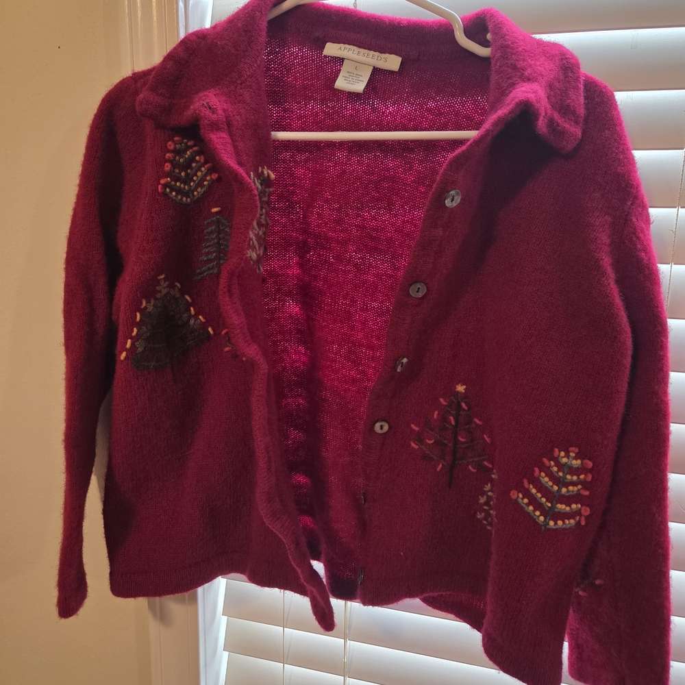 Women's Red Sweater with Embroidered Details